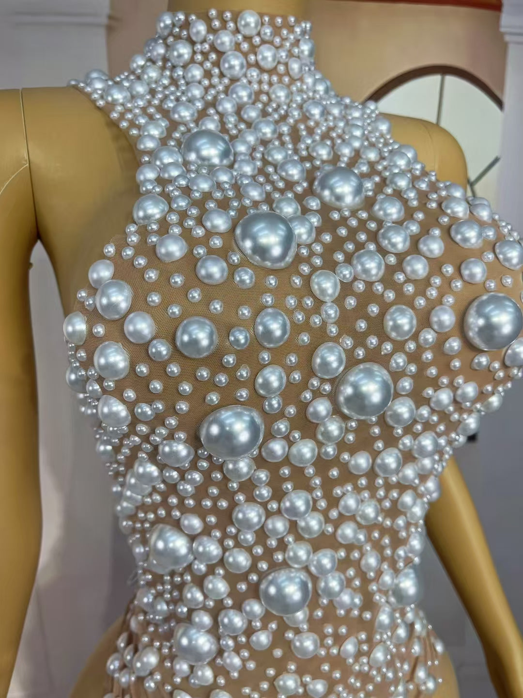 CELESINYI Dazhu Crystal Pearl Bodysuit