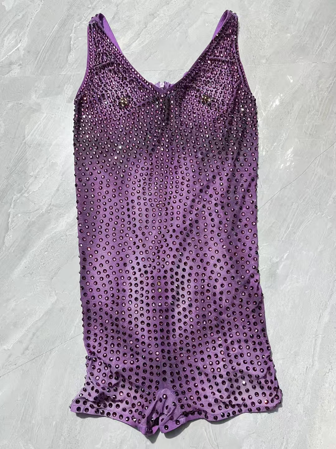 CELESINYI Guoguo Crystal Purple Mesh Mini Dress