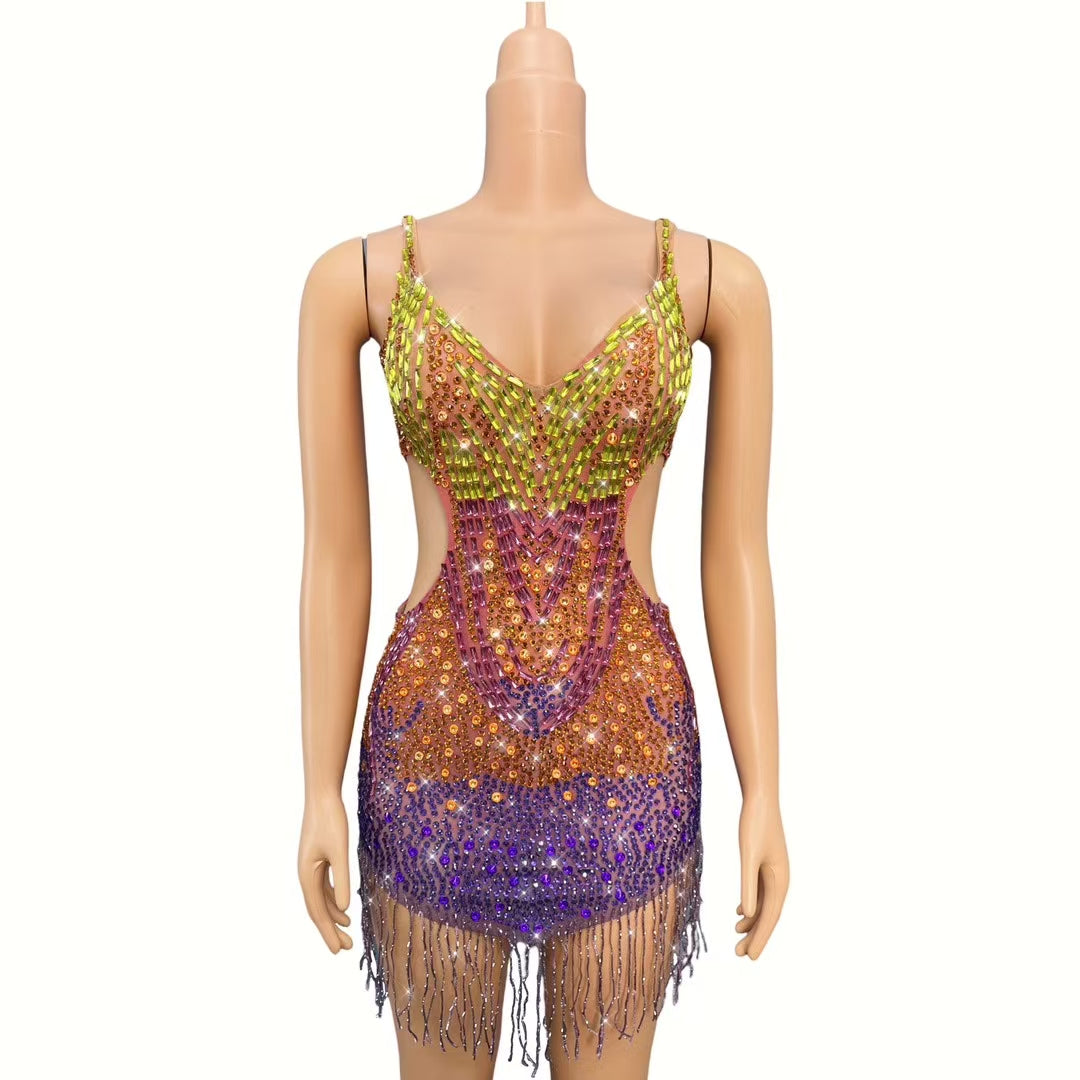 CELESINYI Juziye Crystal Tangerine Bodysuit
