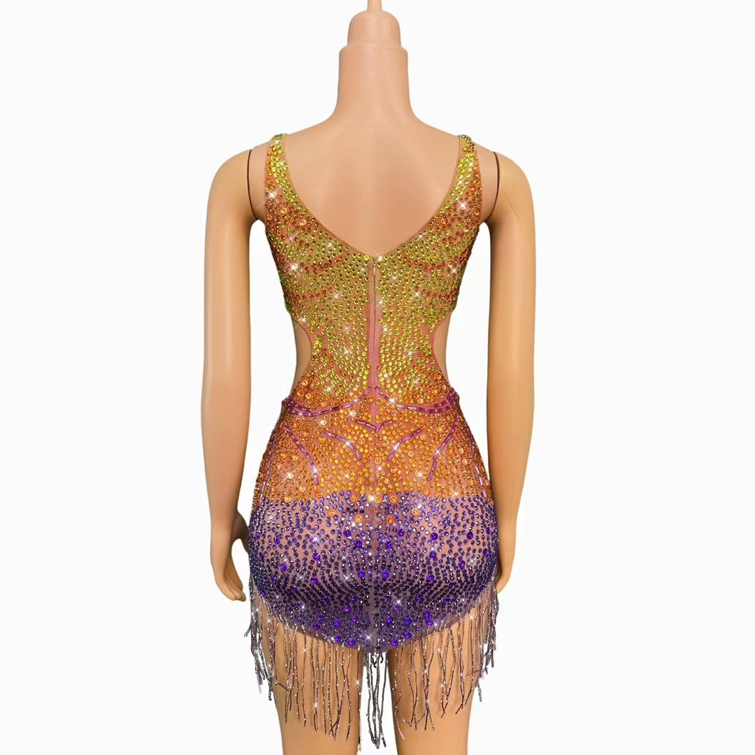 CELESINYI Juziye Crystal Tangerine Bodysuit