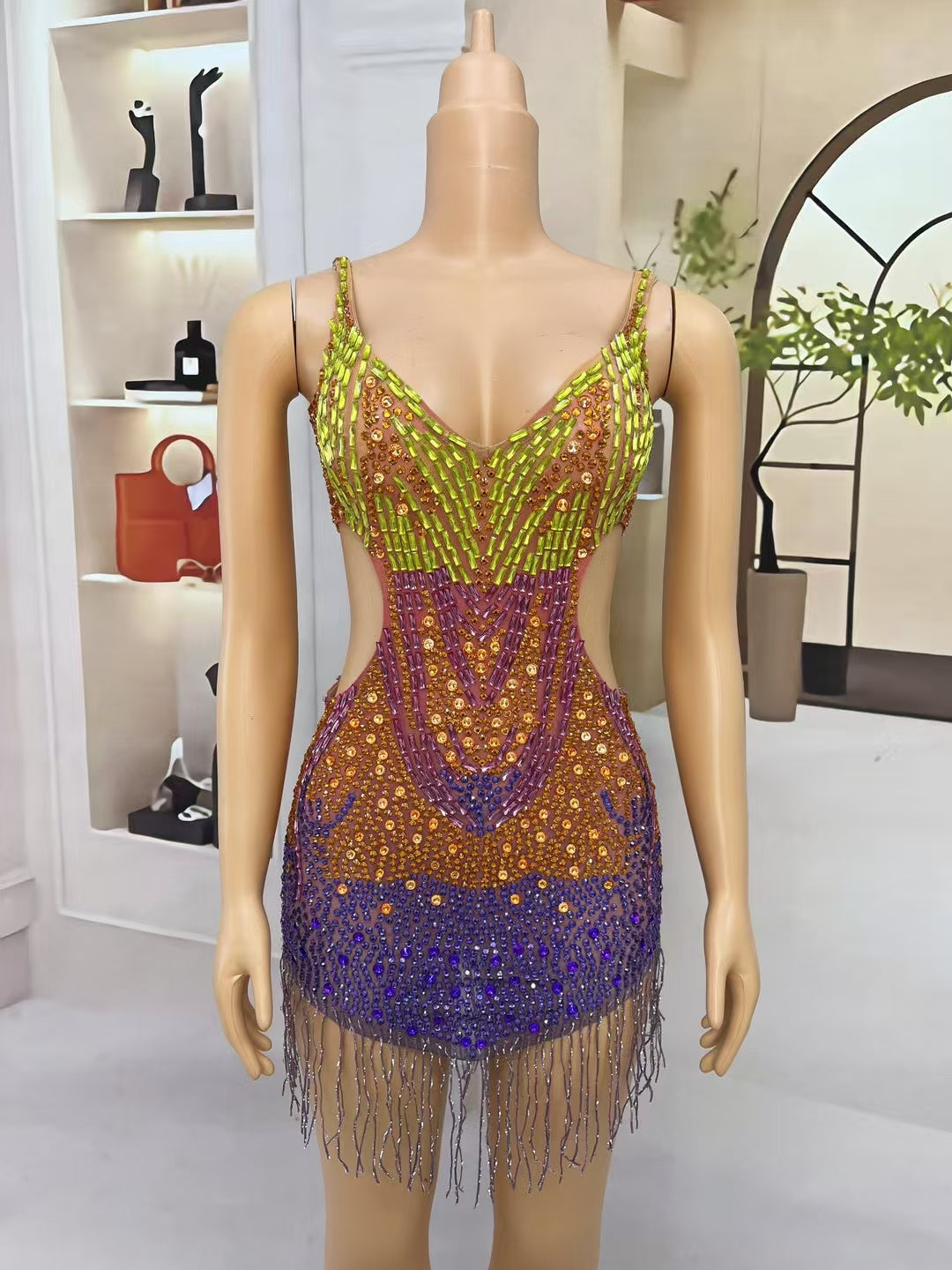 CELESINYI Juziye Crystal Tangerine Bodysuit