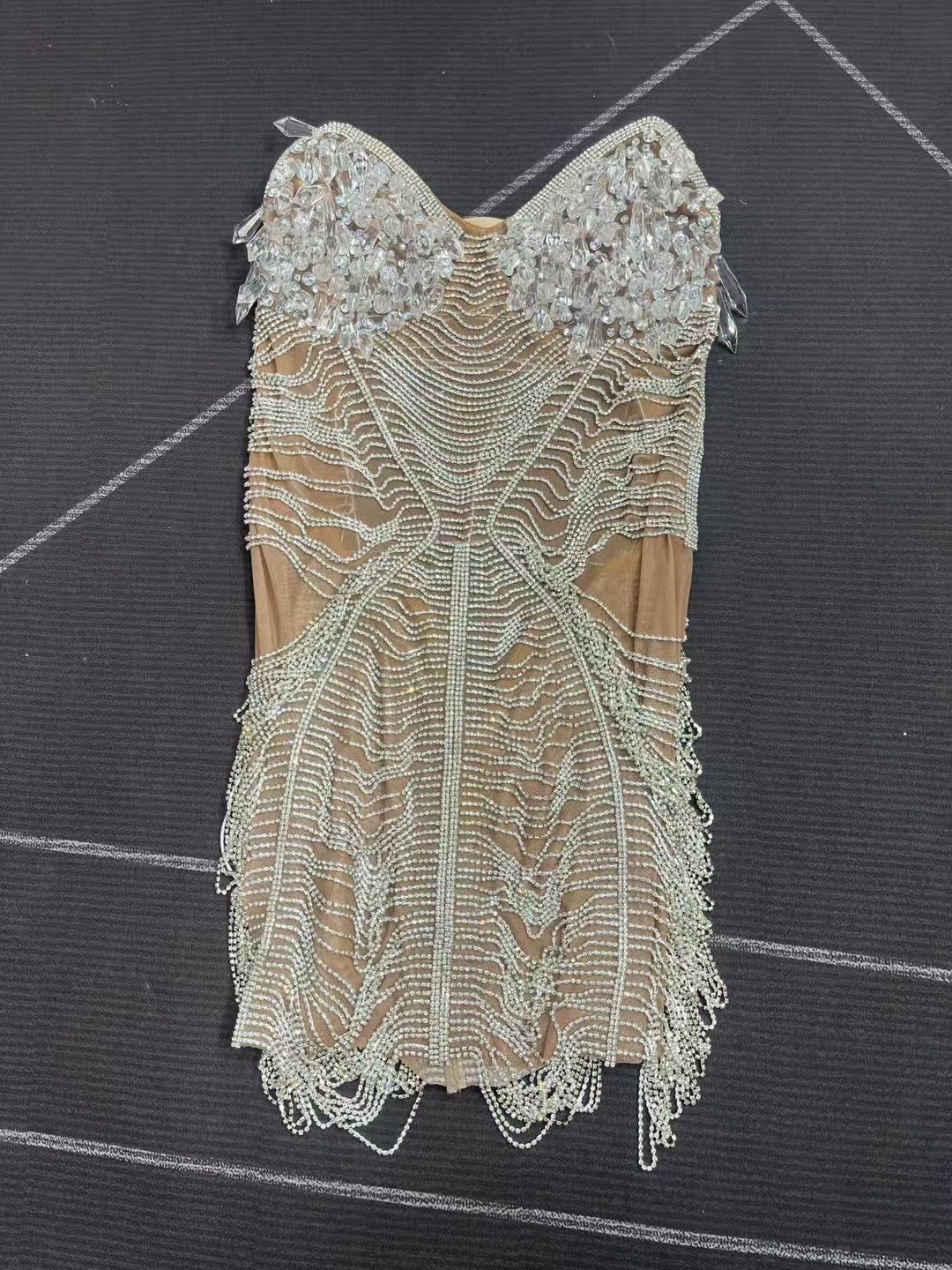 CELESINYI Ailisi Crystal Silver Icicle Mini Dress