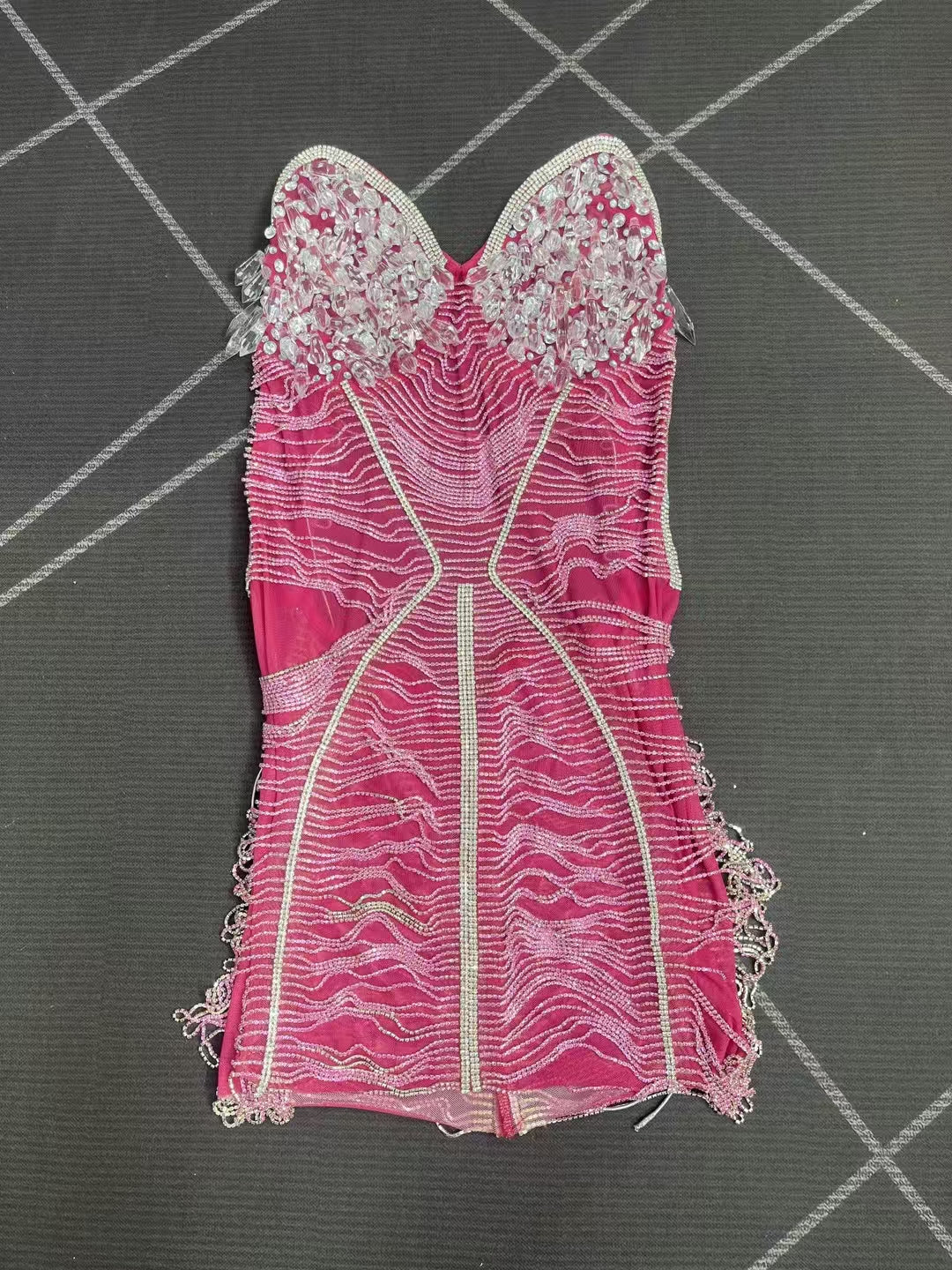 CELESINYI Ailisi Crystal Pink Icicle Mini Dress