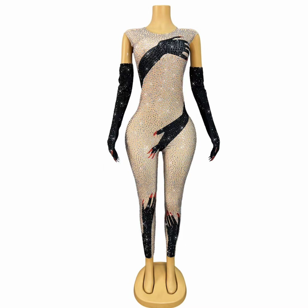 CELESINYI Heishoufubai Crystal Hand Catsuit