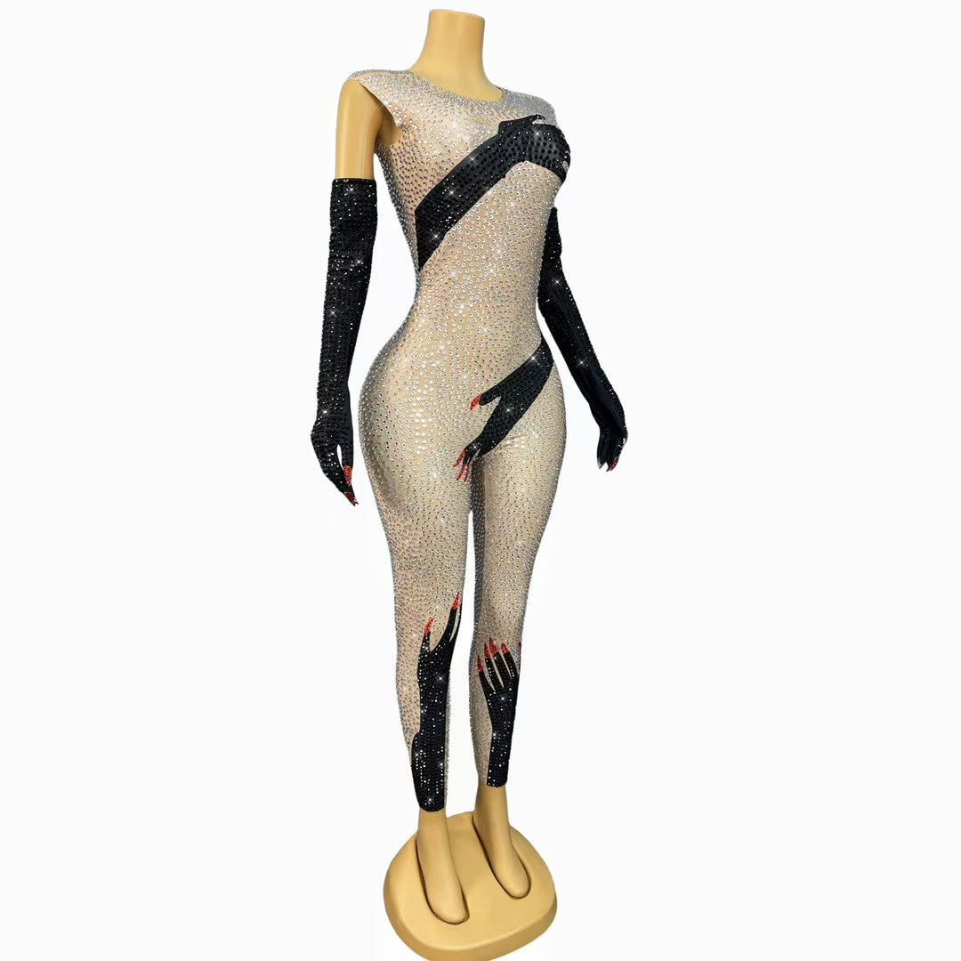 CELESINYI Heishoufubai Crystal Hand Catsuit