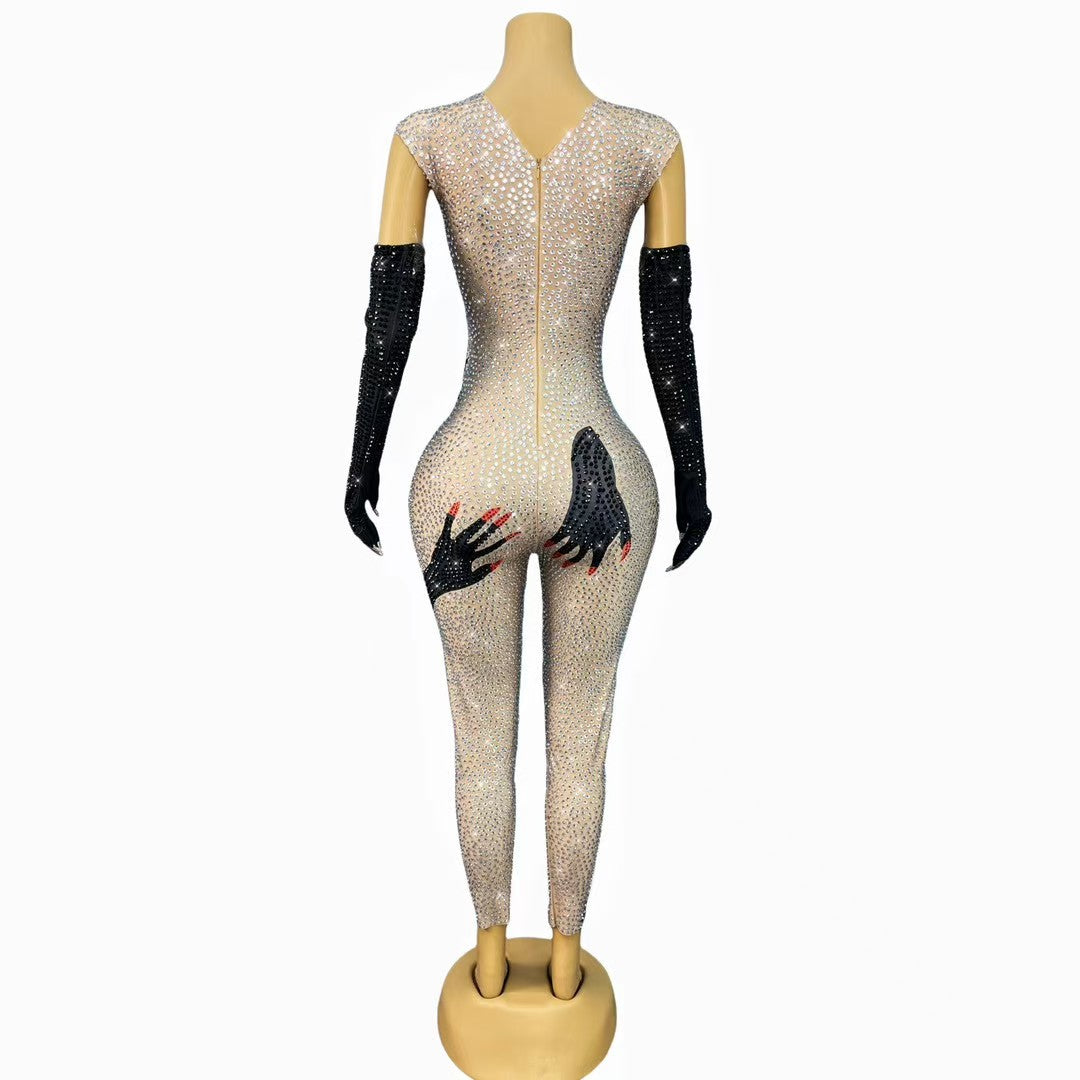 CELESINYI Heishoufubai Crystal Hand Catsuit