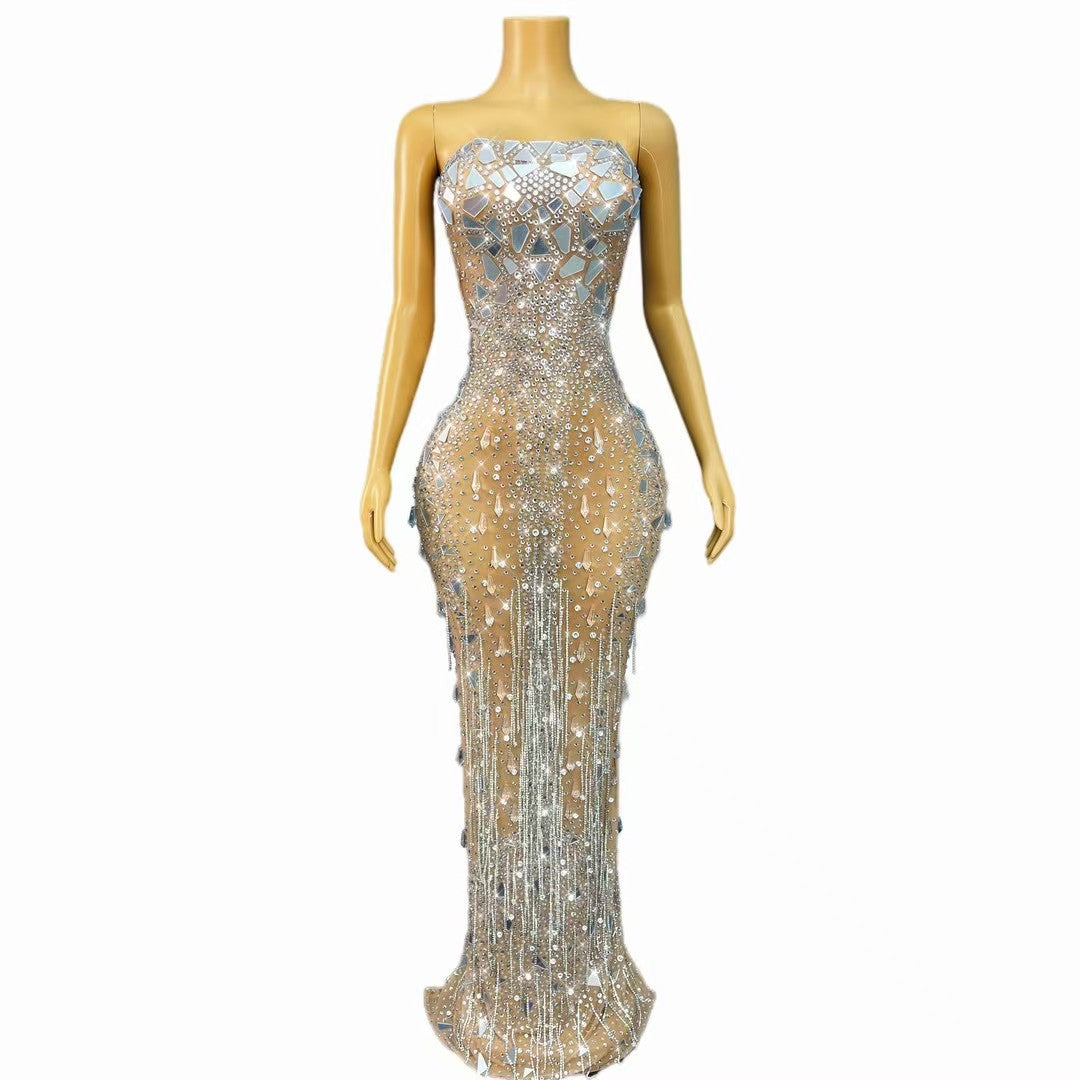 CELESINYI Maidangdang Crystal Mirror Mini Dress