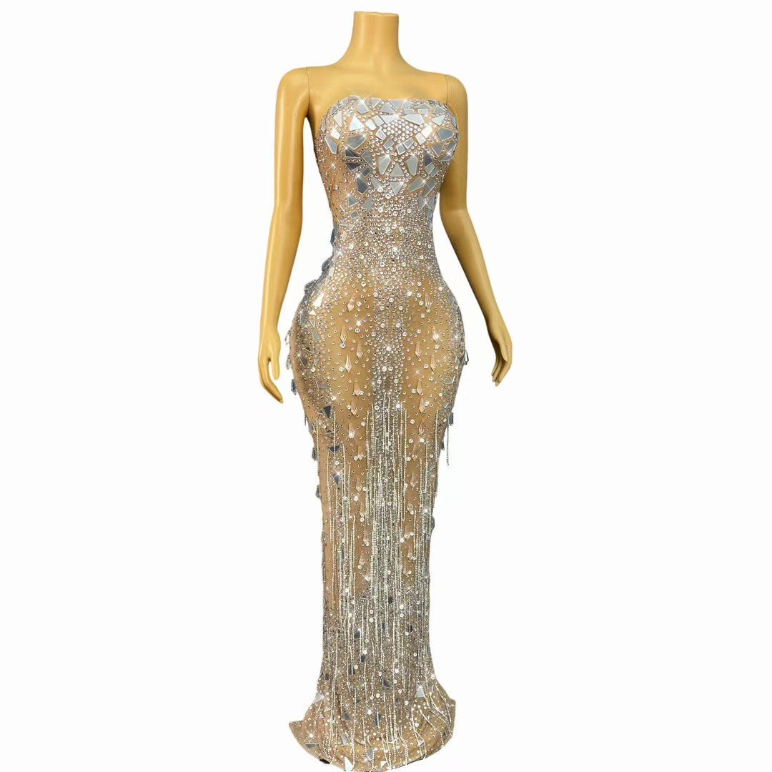 CELESINYI Maidangdang Crystal Mirror Mini Dress