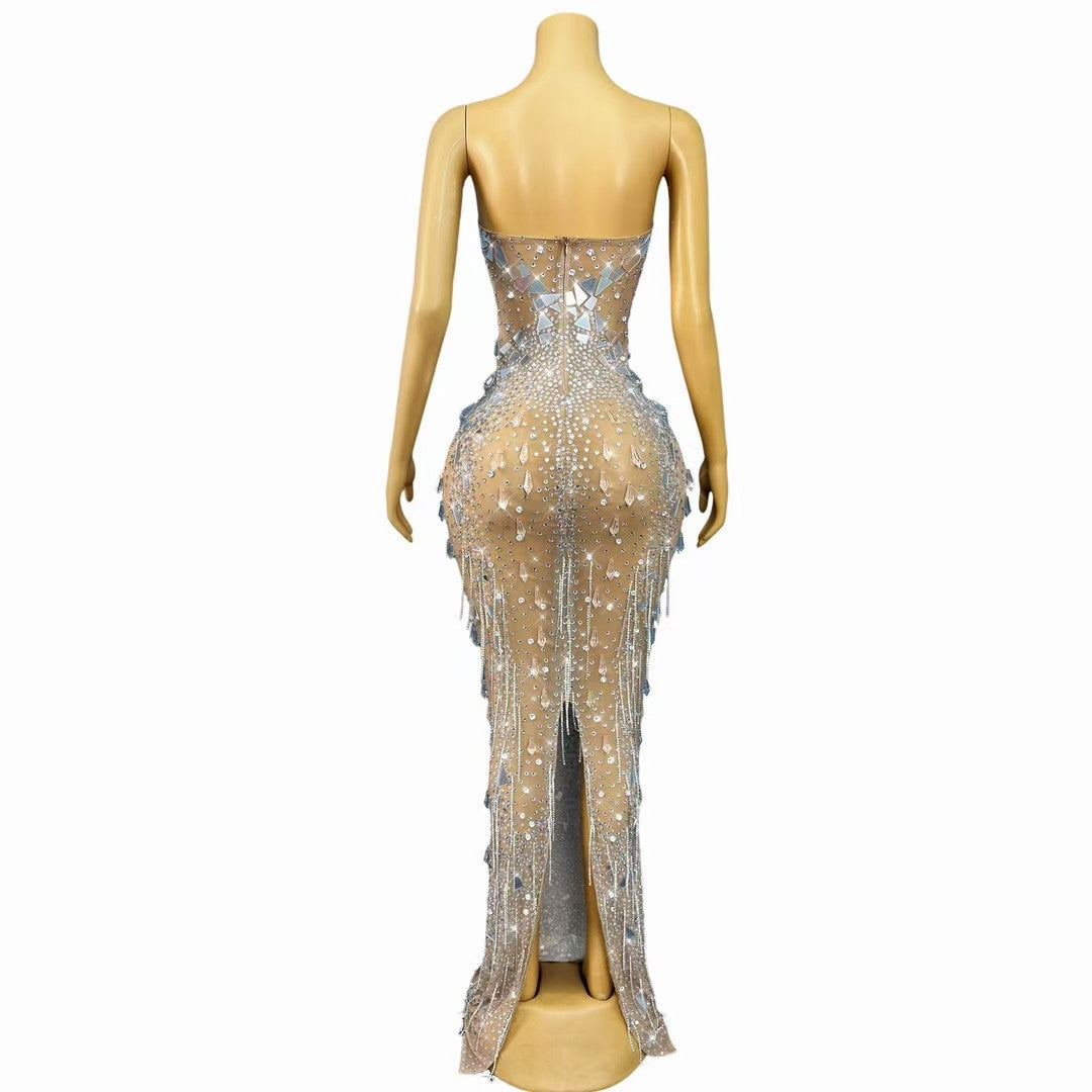 CELESINYI Maidangdang Crystal Mirror Mini Dress