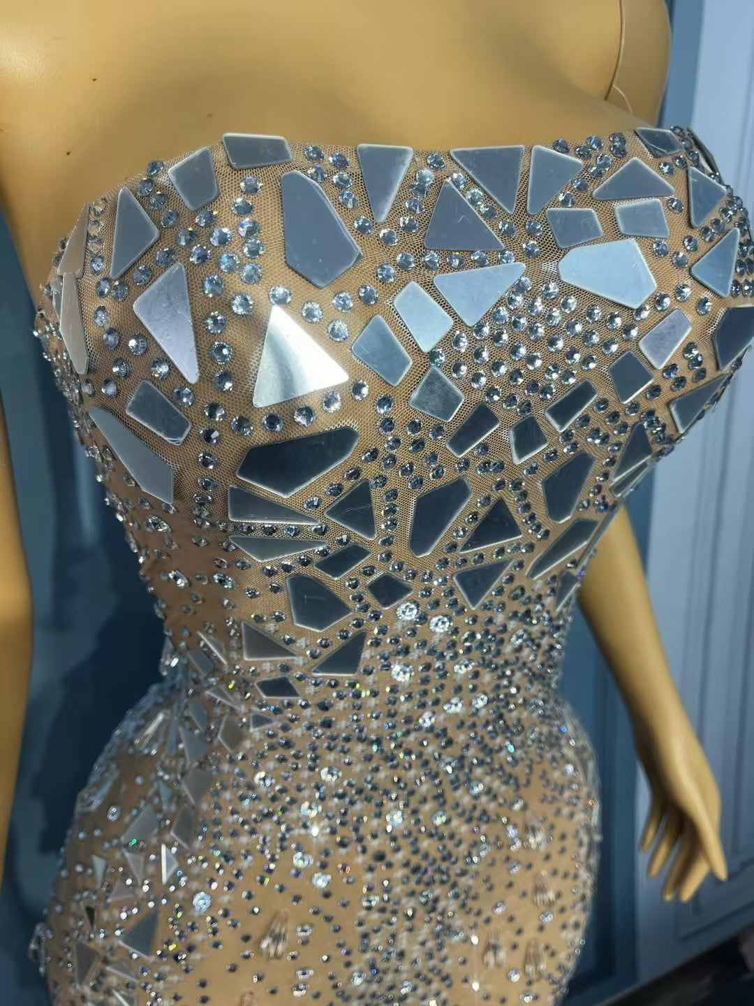 CELESINYI Maidangdang Crystal Mirror Mini Dress