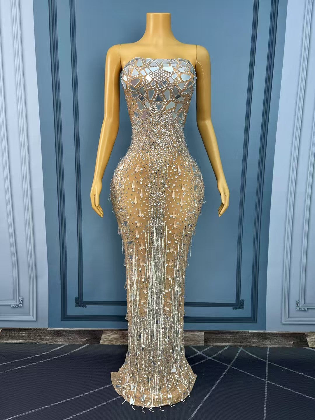 CELESINYI Maidangdang Crystal Mirror Mini Dress