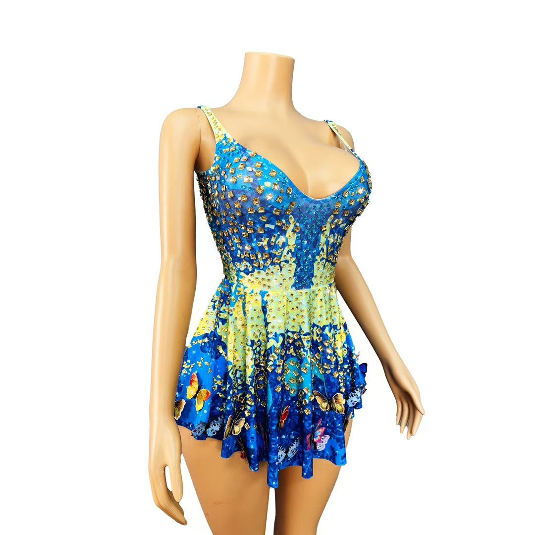 CELESINYI Jinlandie Crystal Butterfly Mini Dress
