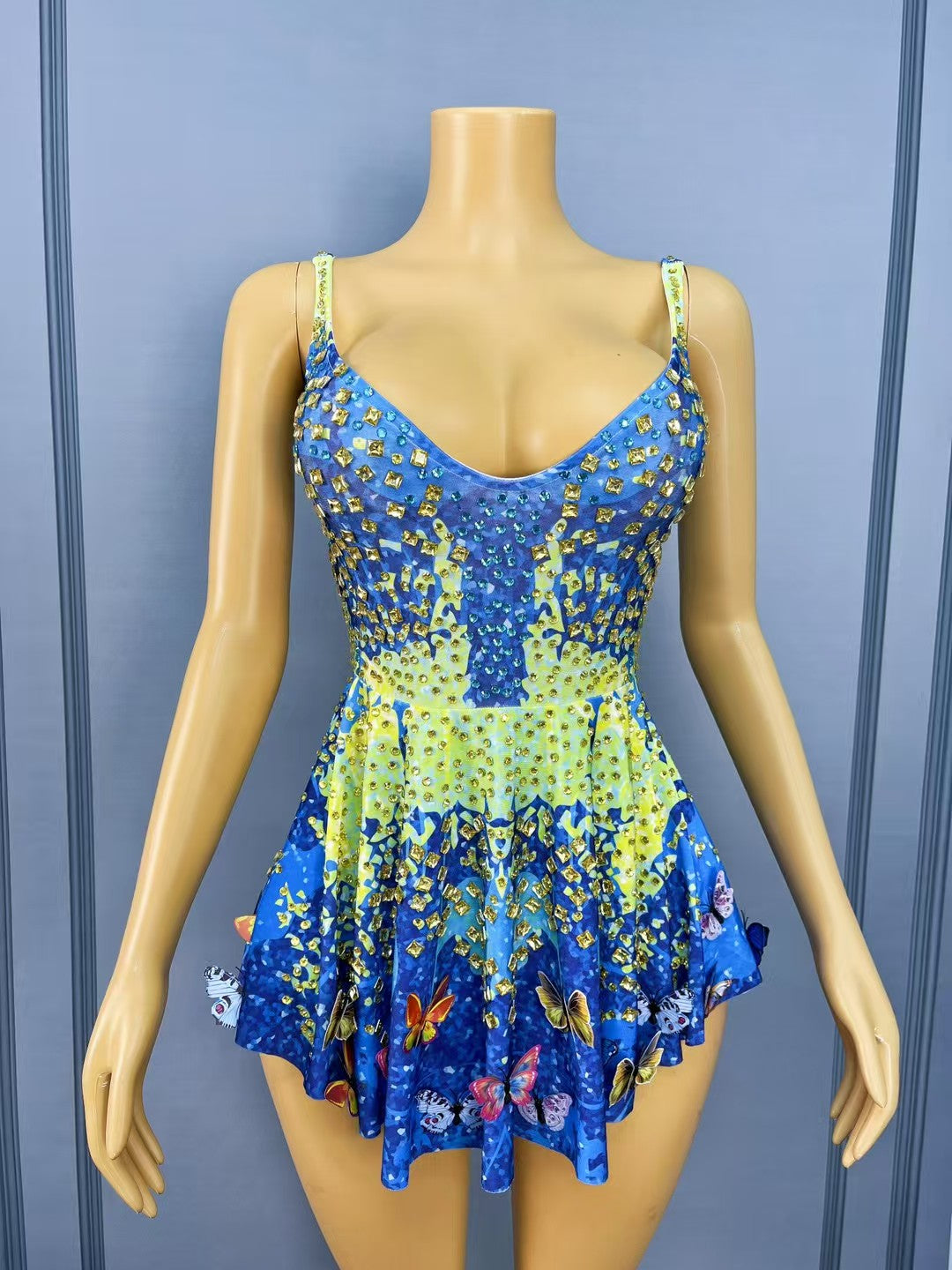 CELESINYI Jinlandie Crystal Butterfly Mini Dress
