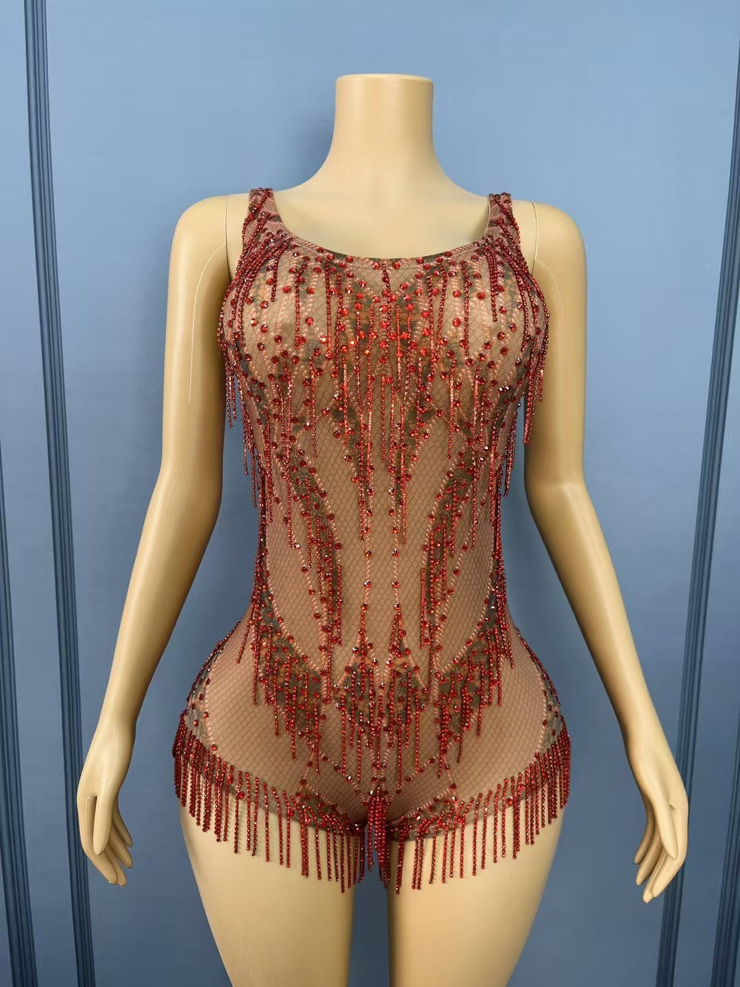 CELESINYI Honghuahui Crystal Red Mini Dress