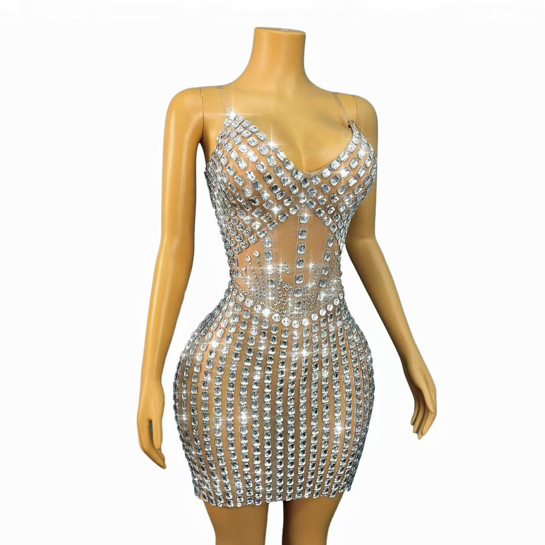 CELESINYI Yuandunpai Crystal Skin Shield Mini Dress