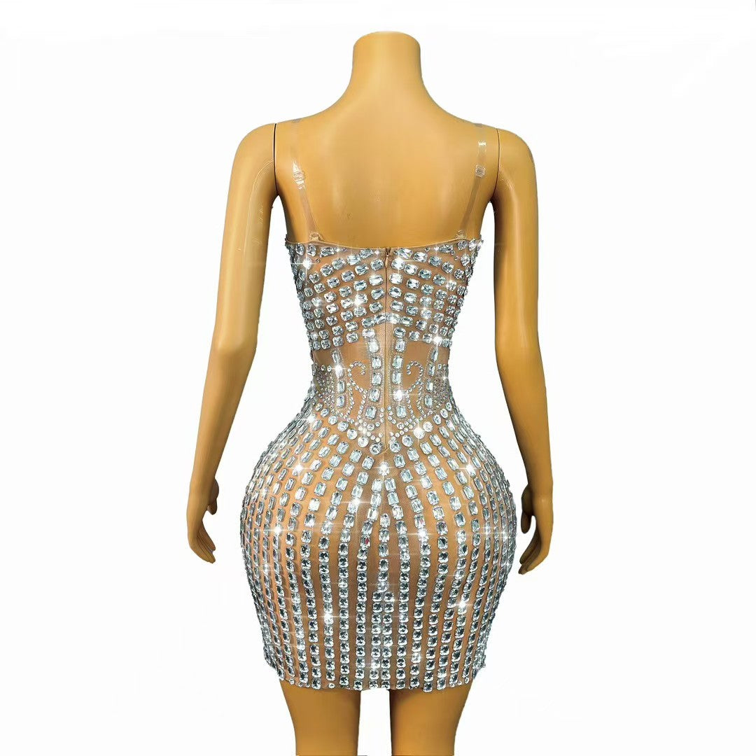 CELESINYI Yuandunpai Crystal Skin Shield Mini Dress