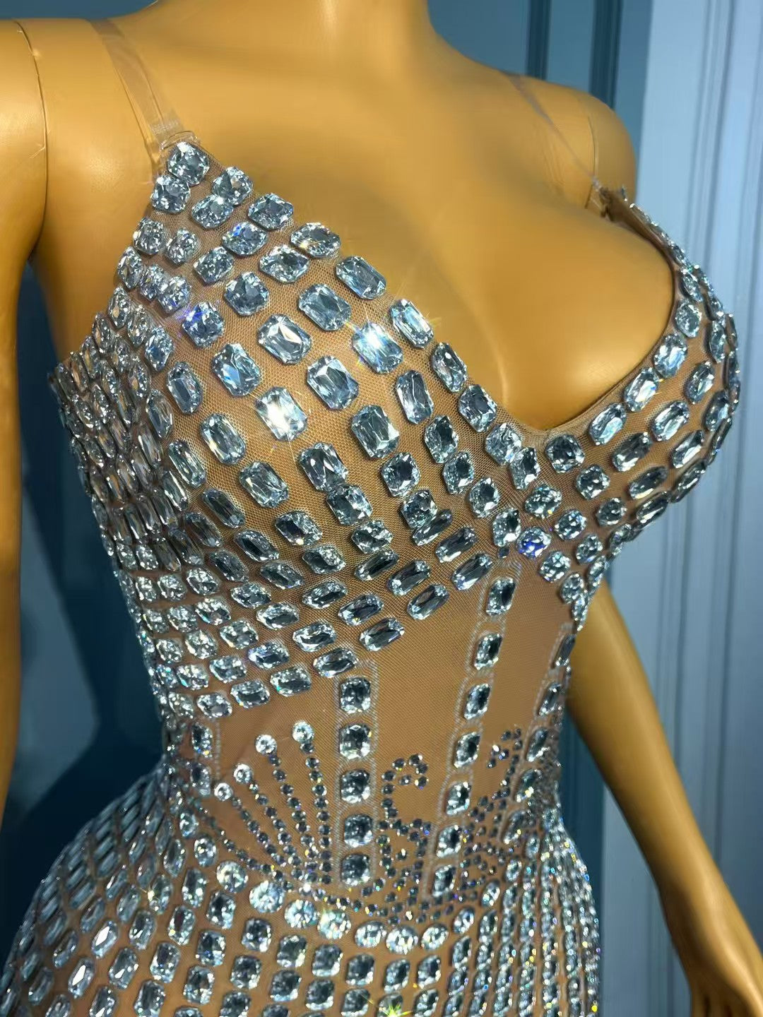 CELESINYI Yuandunpai Crystal Skin Shield Mini Dress