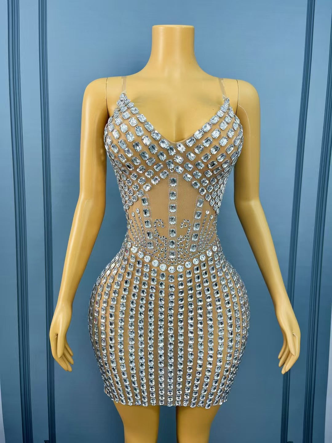 CELESINYI Yuandunpai Crystal Skin Shield Mini Dress