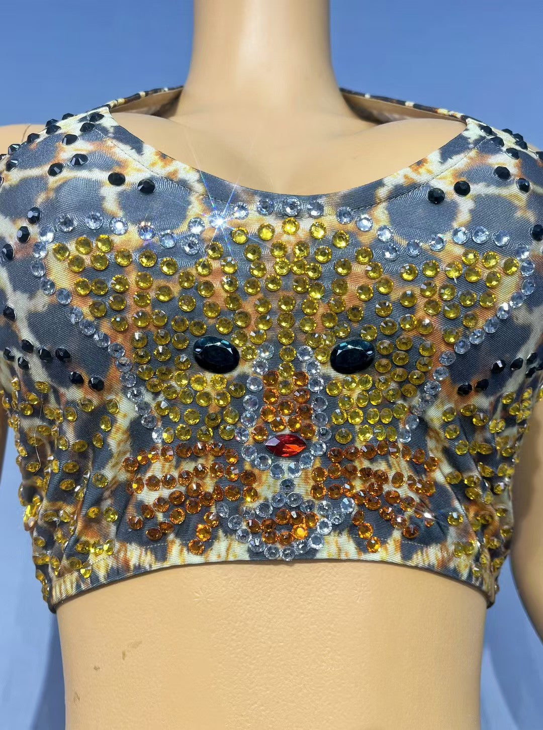 CELESINYI Bibao Crystal Leopard Bodysuit
