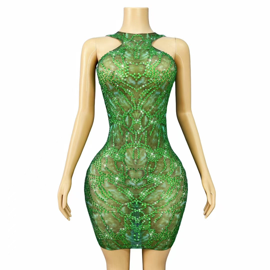 CELESINYI Anyinglv Crystal Emerald Mini Dress