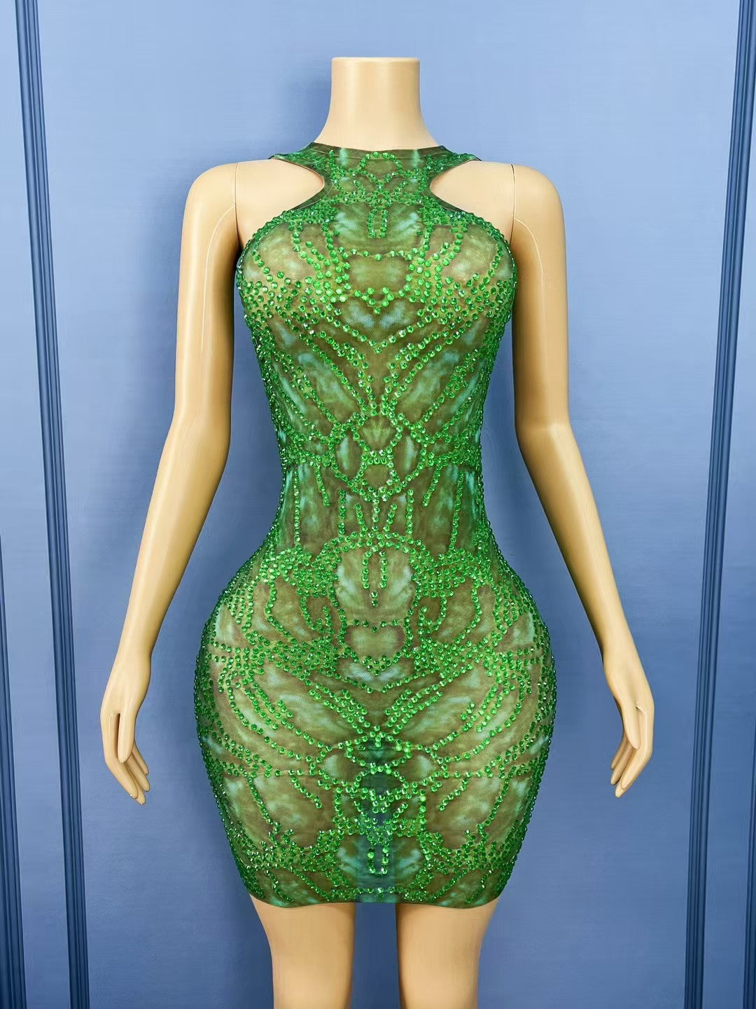 CELESINYI Anyinglv Crystal Emerald Mini Dress