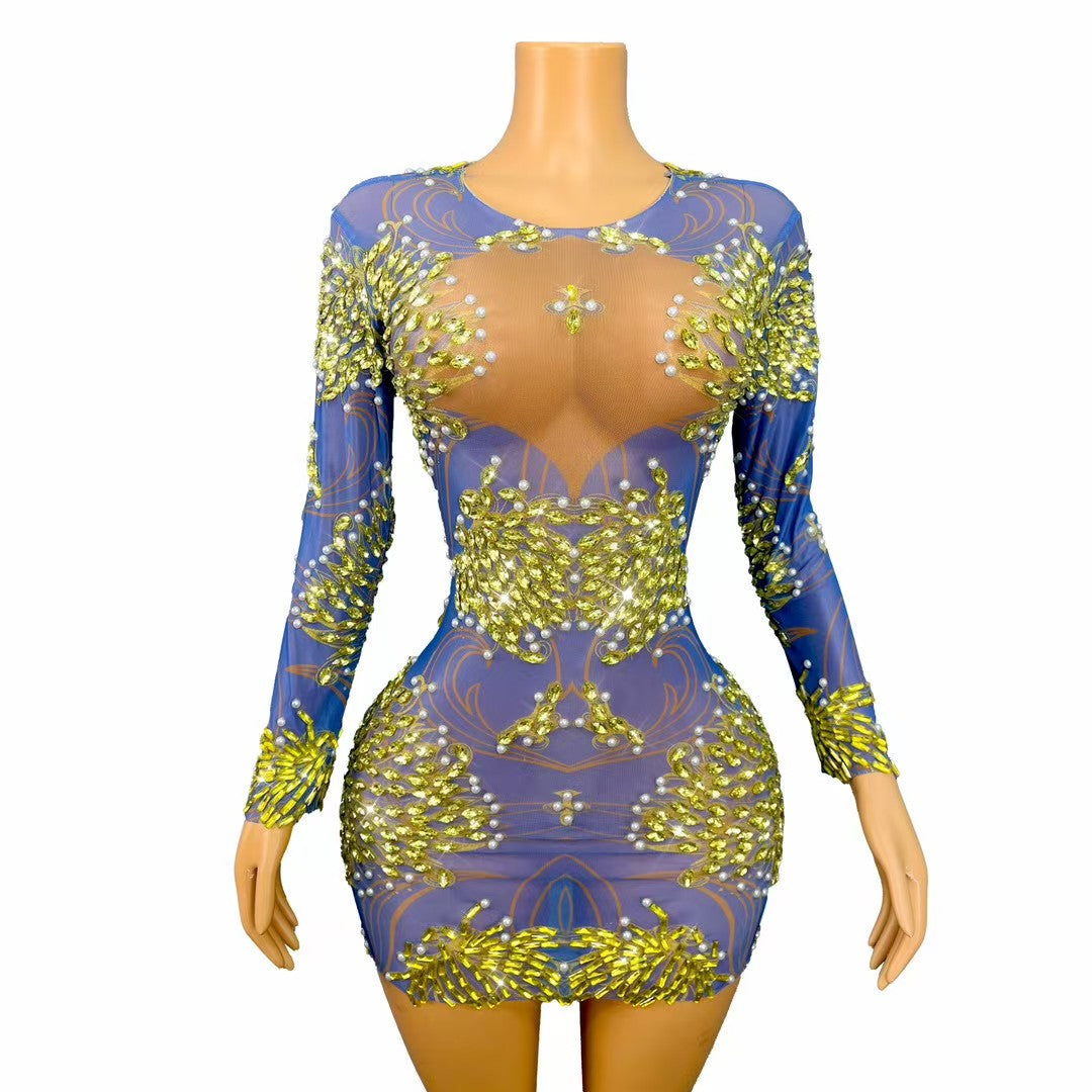 CELESINYI Qingyi Crystal Leaf Mini Dress
