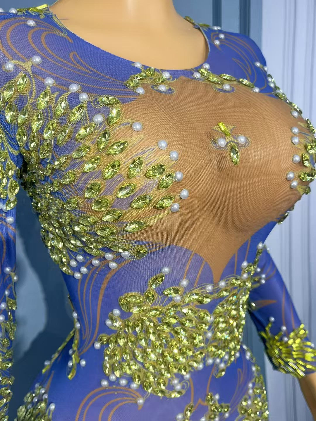 CELESINYI Qingyi Crystal Leaf Mini Dress