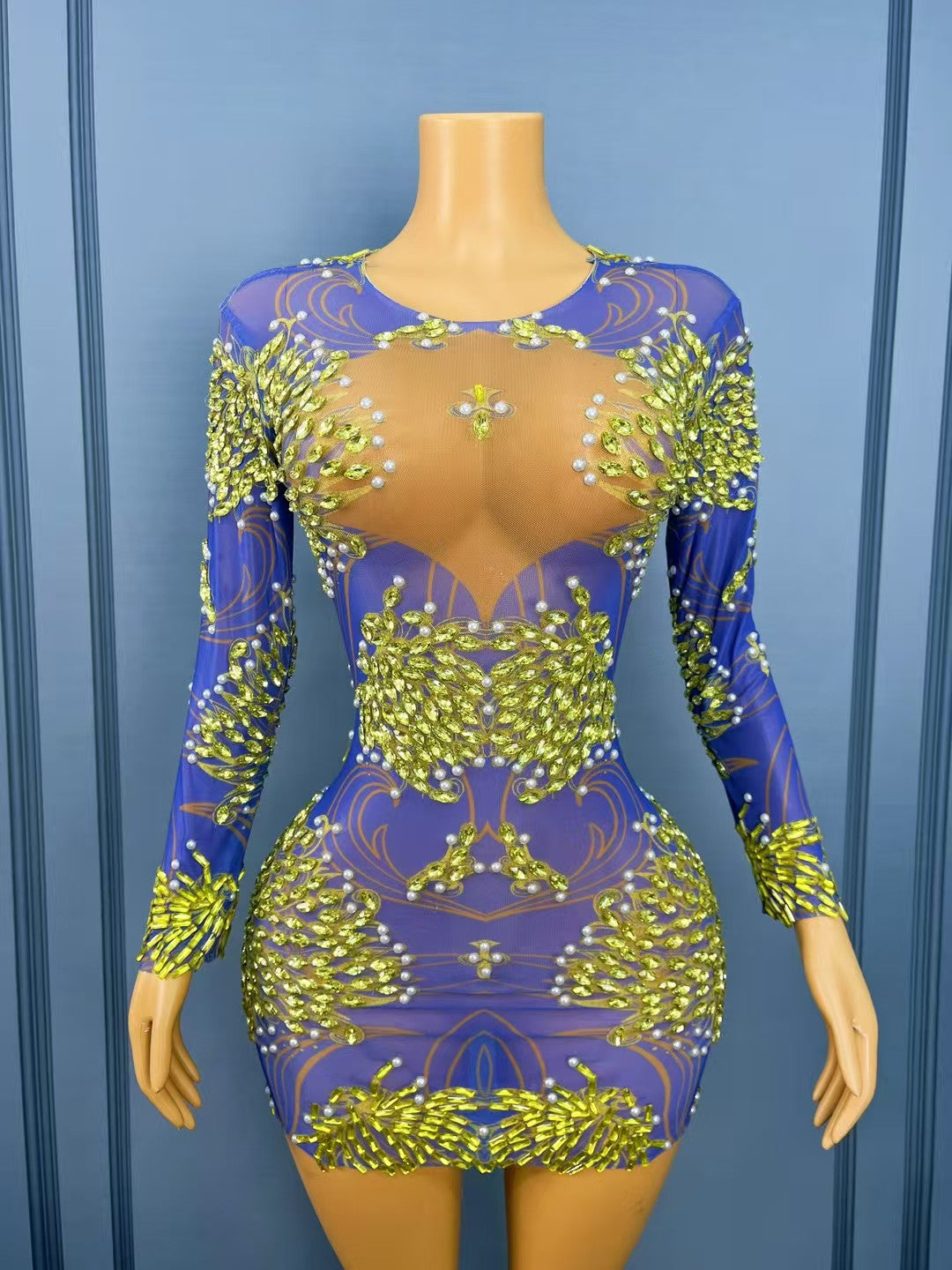 CELESINYI Qingyi Crystal Leaf Mini Dress