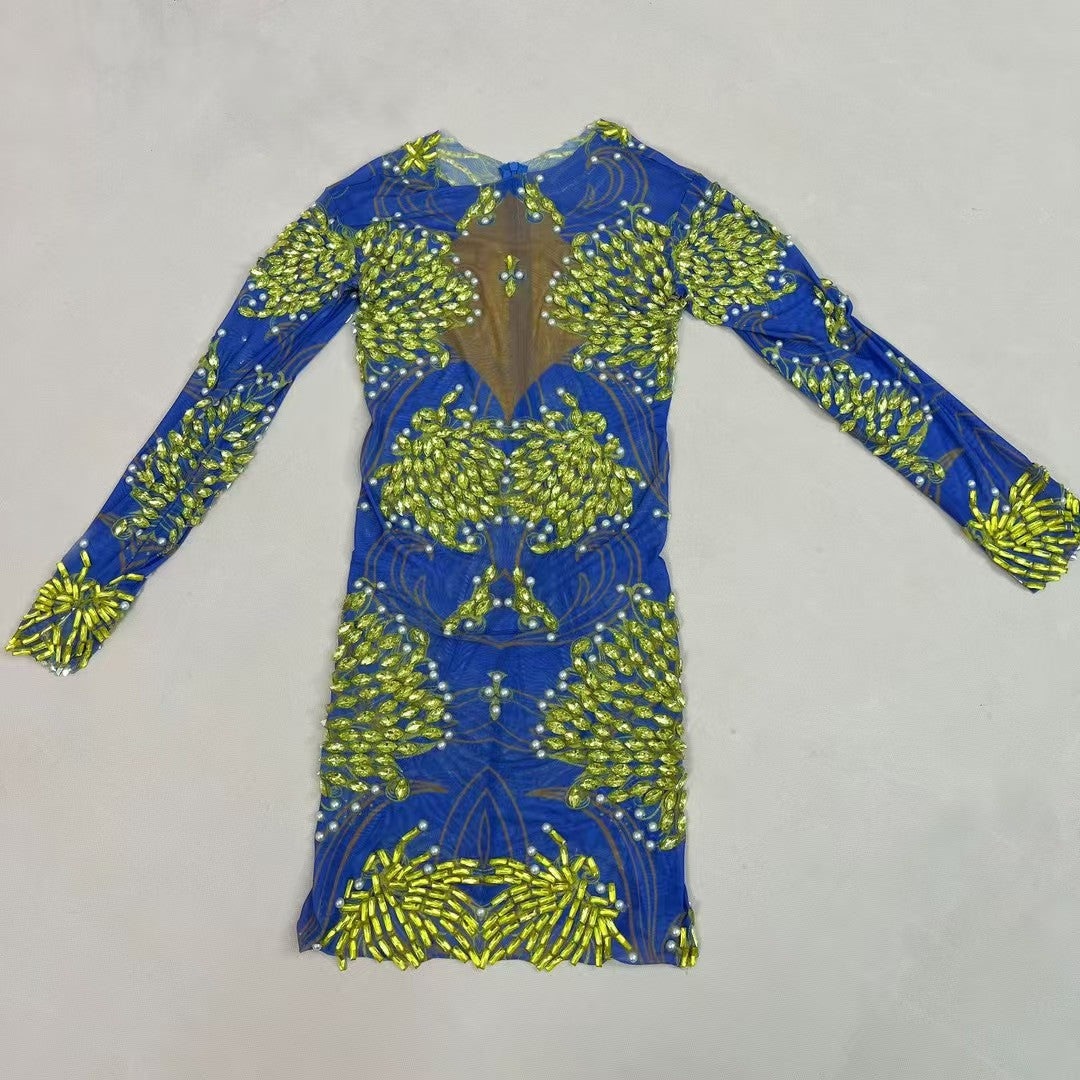 CELESINYI Qingyi Crystal Leaf Mini Dress