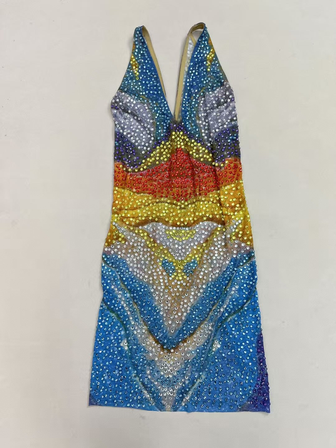 CELESINYI Qicaihe Crystal Rainbow Mini Dress