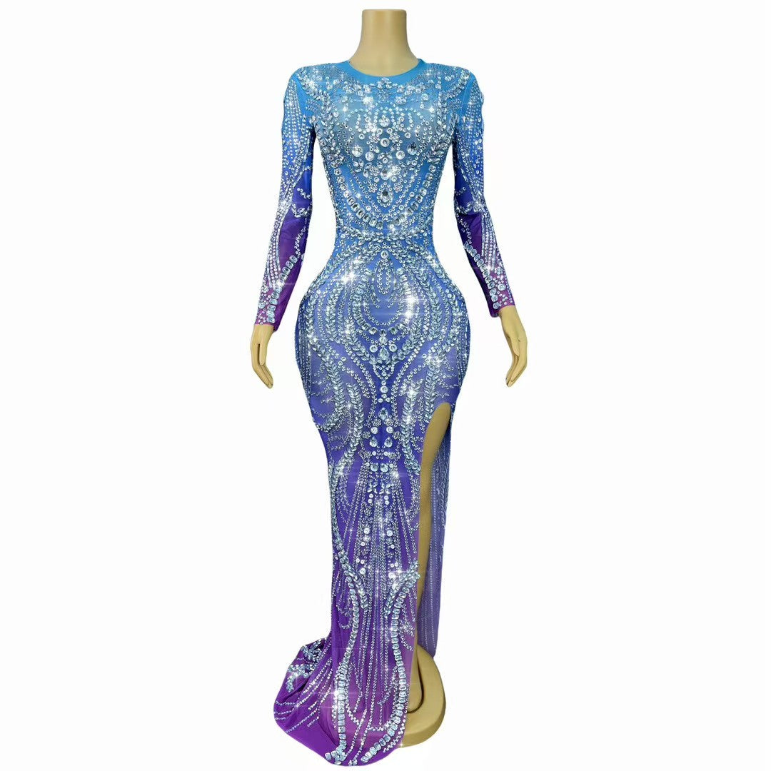 CELESINYI Fuling Crystal Gradient Mini Dress