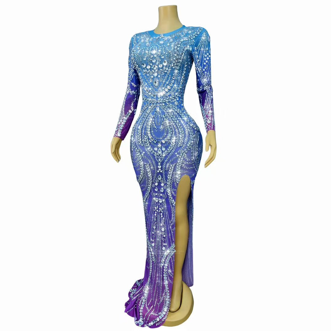 CELESINYI Fuling Crystal Gradient Mini Dress