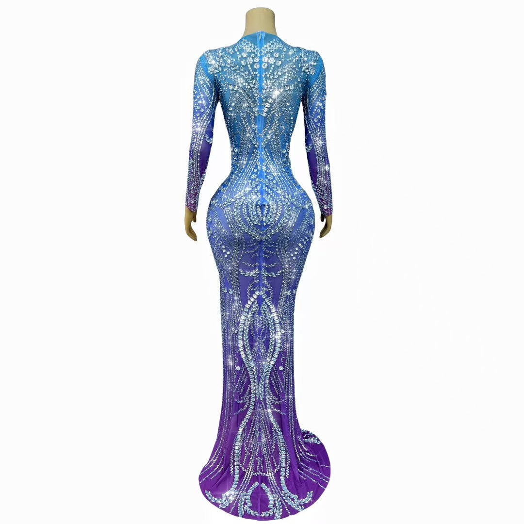 CELESINYI Fuling Crystal Gradient Mini Dress