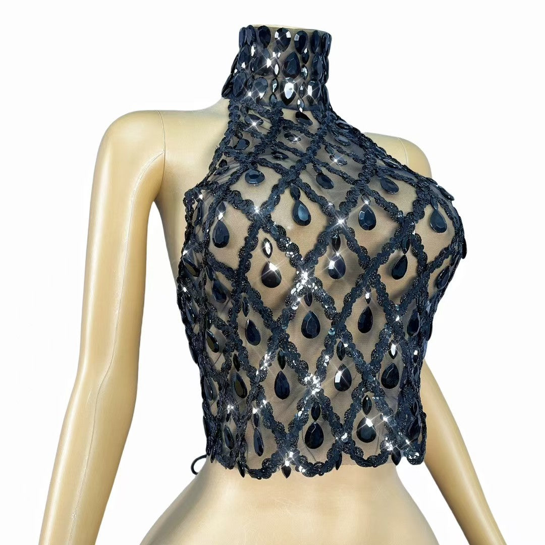 CELESINYI Shaokaoji Crystal Grid Crop Top (Black)