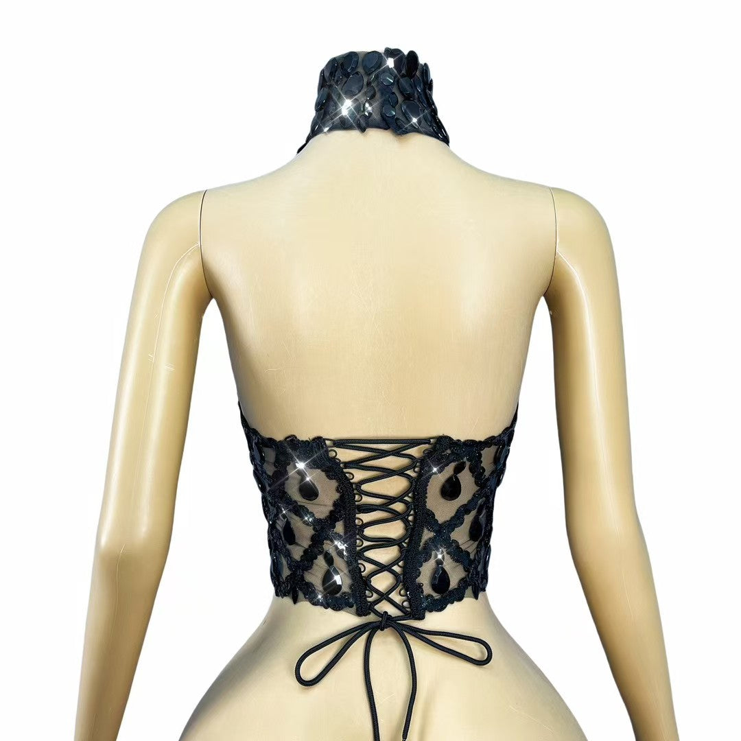 CELESINYI Shaokaoji Crystal Grid Crop Top (Black)