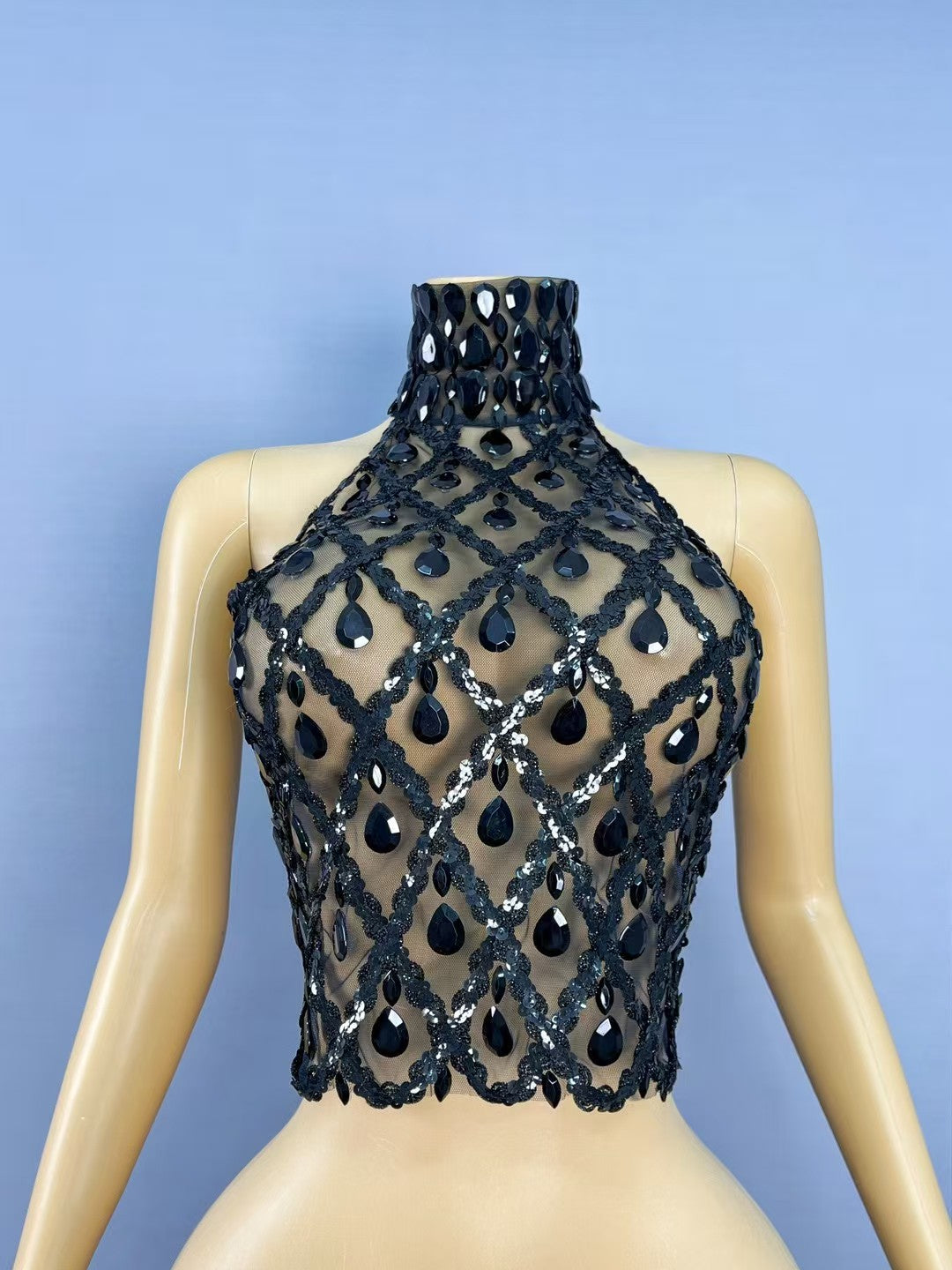 CELESINYI Shaokaoji Crystal Grid Crop Top (Black)