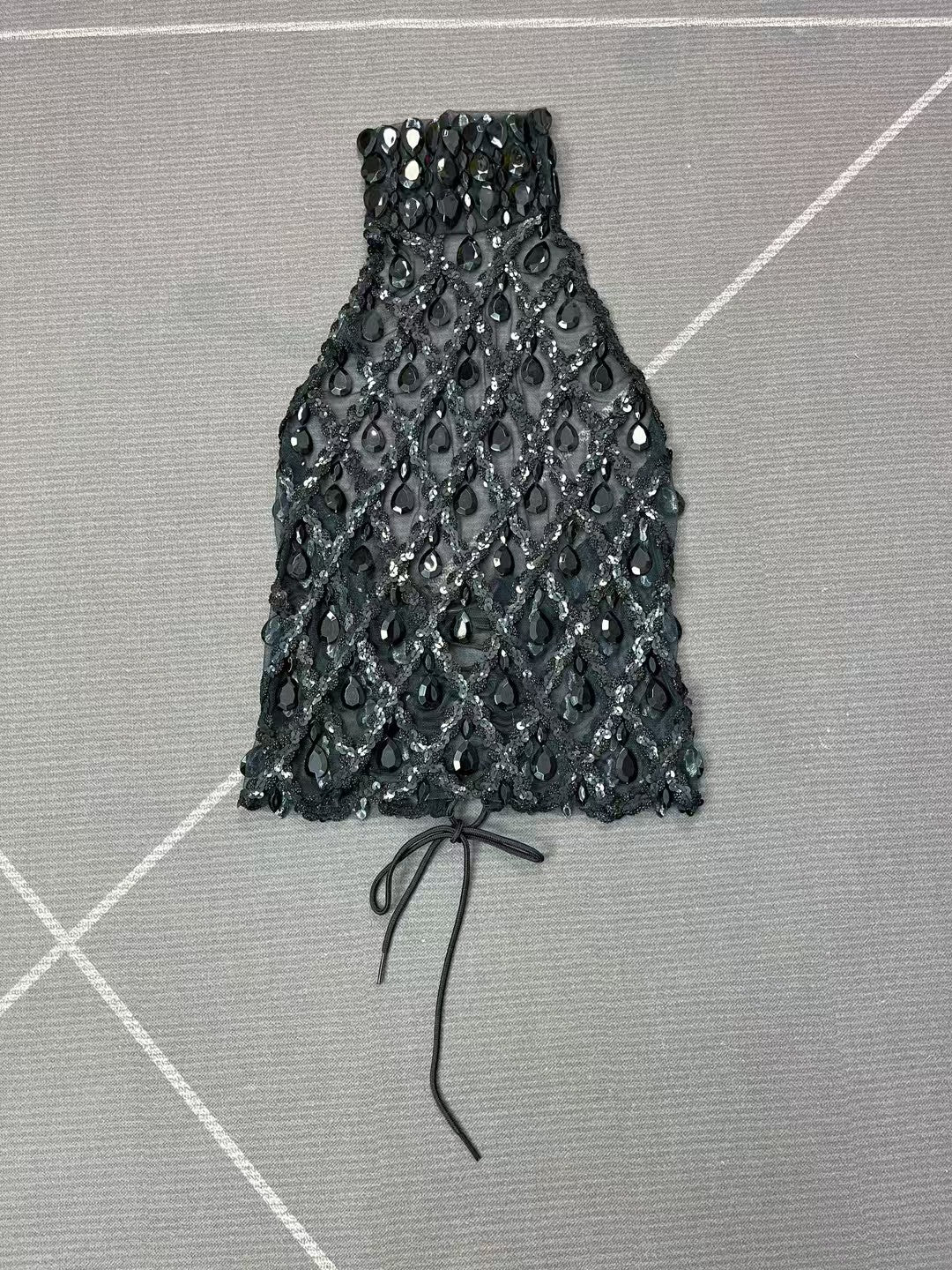 CELESINYI Shaokaoji Crystal Grid Crop Top (Black)