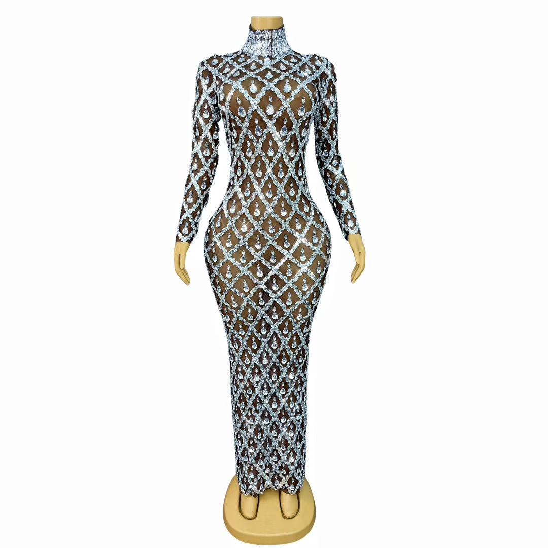 CELESINYI Shaokaojia Crystal Deep Skin Long Sleeve Gown