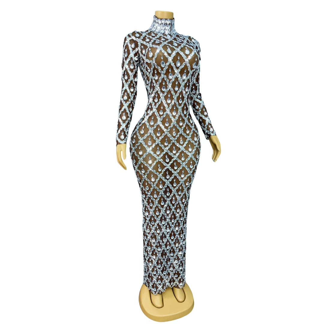 CELESINYI Shaokaojia Crystal Deep Skin Long Sleeve Gown