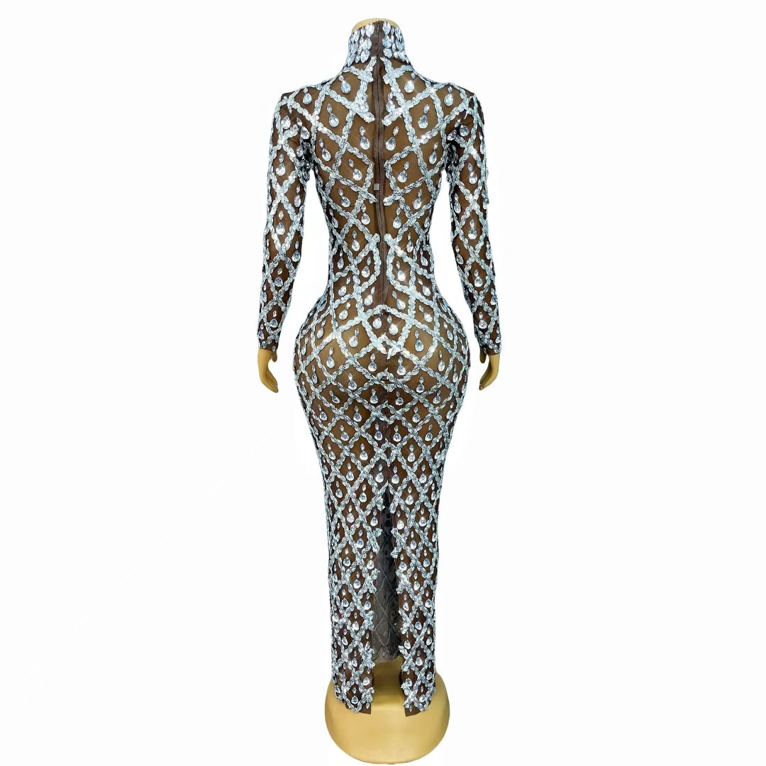 CELESINYI Shaokaojia Crystal Deep Skin Long Sleeve Gown