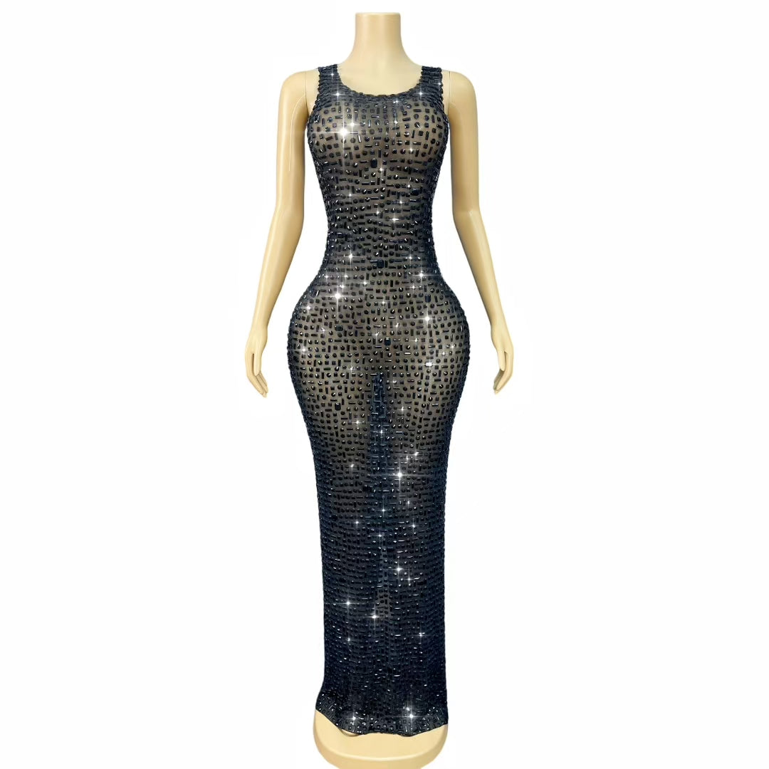 CELESINYI Geshebei Crystal Bead Tank Dress