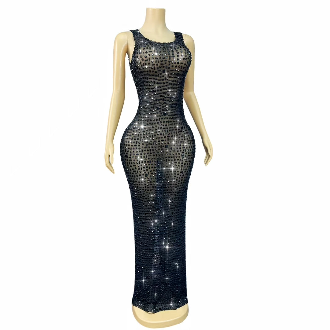 CELESINYI Geshebei Crystal Bead Tank Dress