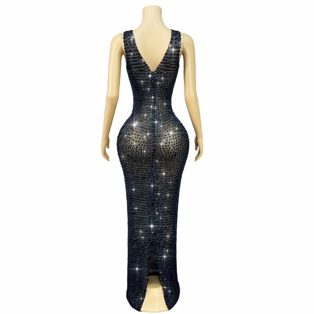 CELESINYI Geshebei Crystal Bead Tank Dress