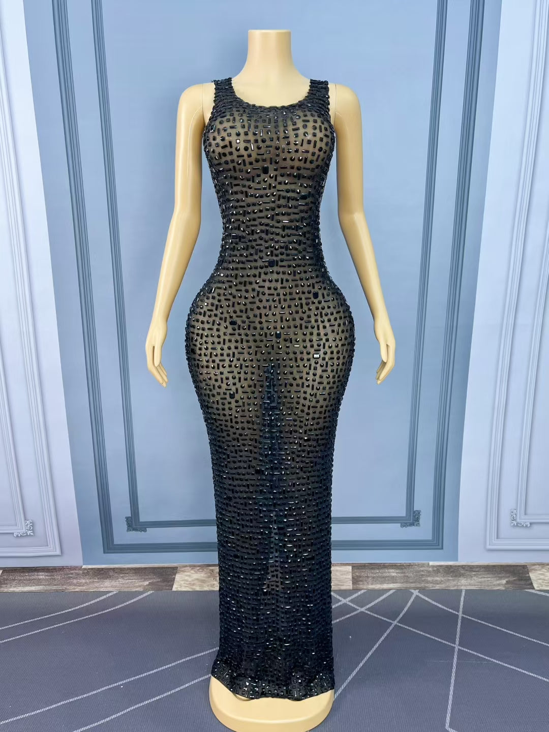 CELESINYI Geshebei Crystal Bead Tank Dress
