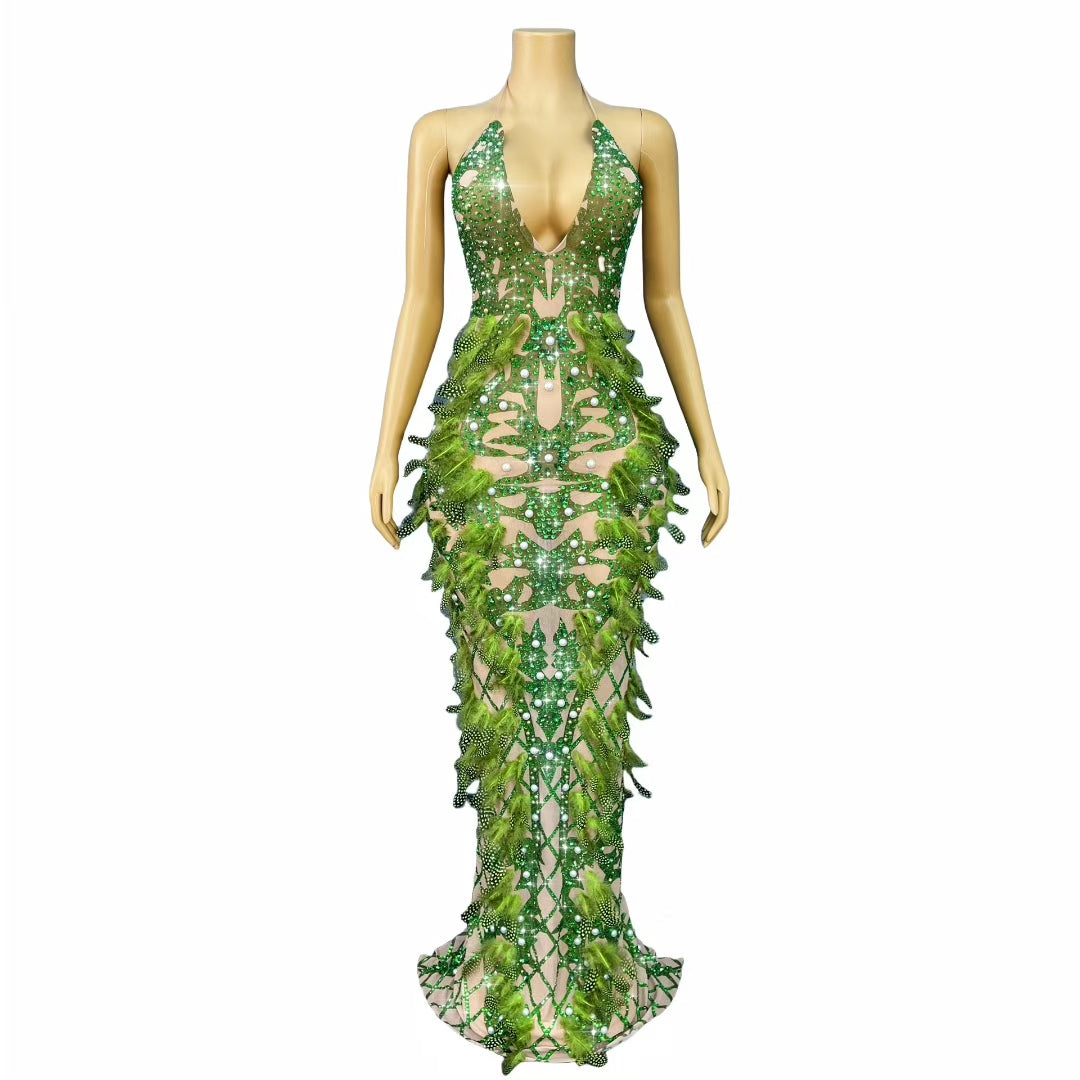 CELESINYI Kongquewang Crystal Peacock Gown