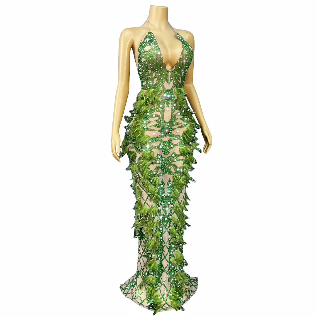 CELESINYI Kongquewang Crystal Peacock Gown
