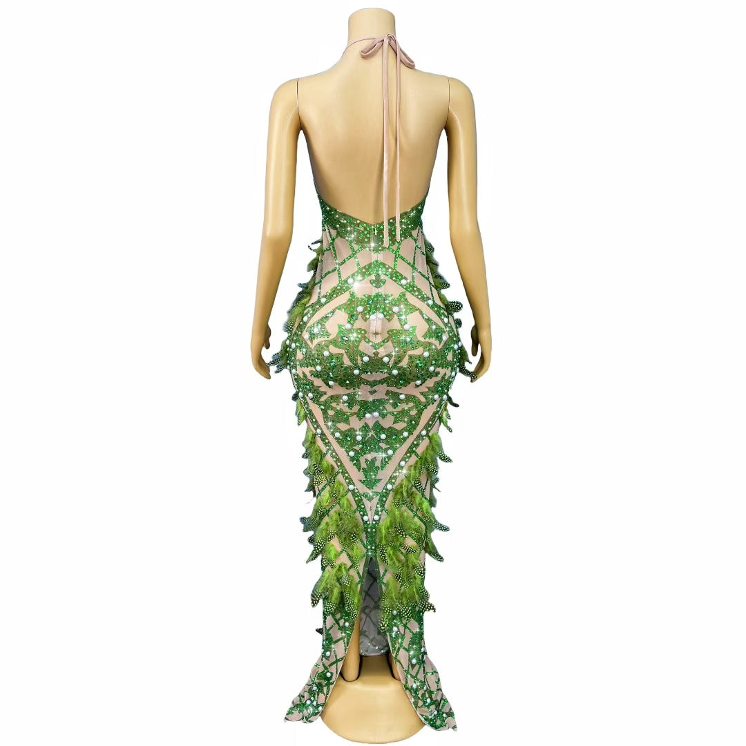 CELESINYI Kongquewang Crystal Peacock Gown