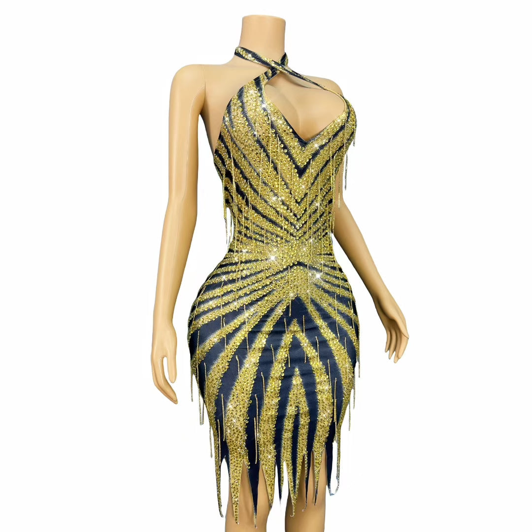 CELESINYI Jinmangwen Crystal Python Mini Dress