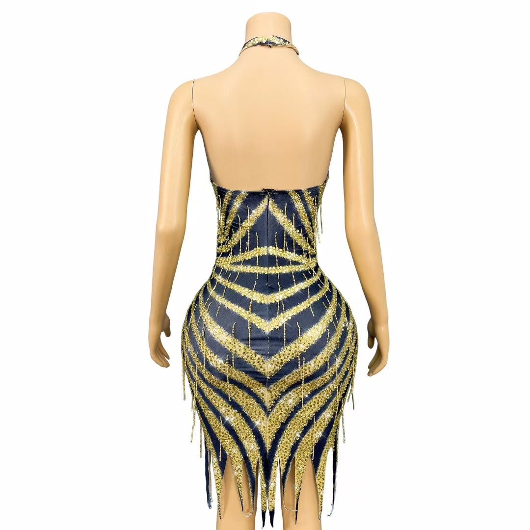 CELESINYI Jinmangwen Crystal Python Mini Dress