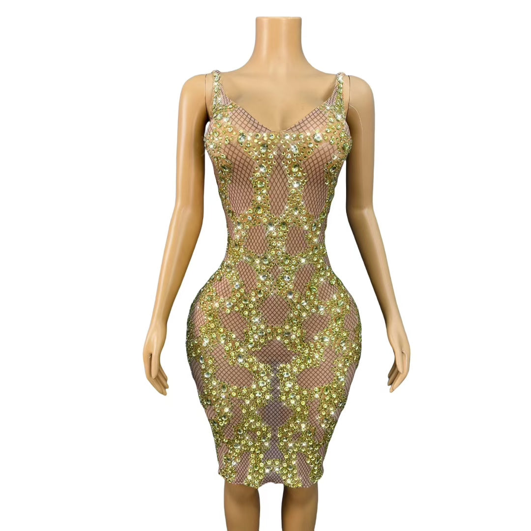 CELESINYI Jinkela Crystal Vine Midi Dress